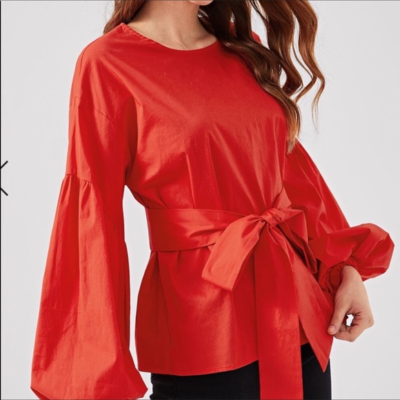 Gorgeous Large red-orange blouse bishop sleeve - Picture 2 of 8